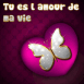 Papillon dor� sur un coeur "Tu es l'amour de ma vie"