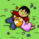 Enfants allong�s sur l'herbe